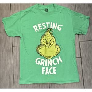 The Grinch “Resting Grinch Face” Green Short Sleeve T-shirt Size Large Christmas
